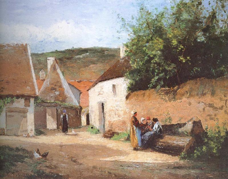 Camille Pissarro Chat village woman France oil painting art